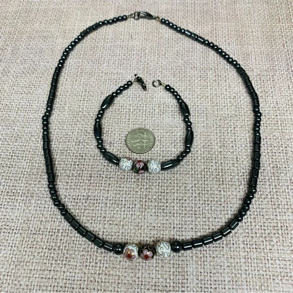 HematiteโCloisonnรฉโBeadโNecklaceโBraceletโSetโ